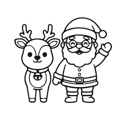 Jolly Santa and Reindeer coloring page