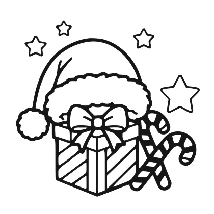 Festive Gift and Santa Hat coloring page