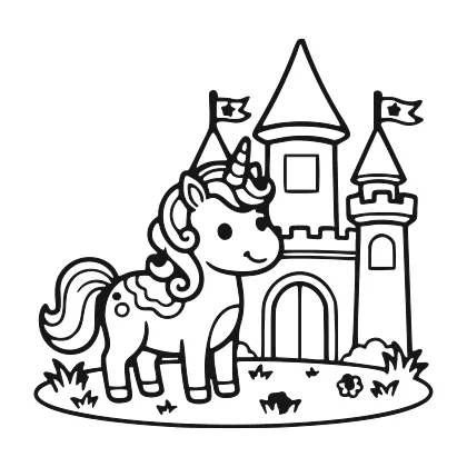 Unicorn and the Castle coloring page