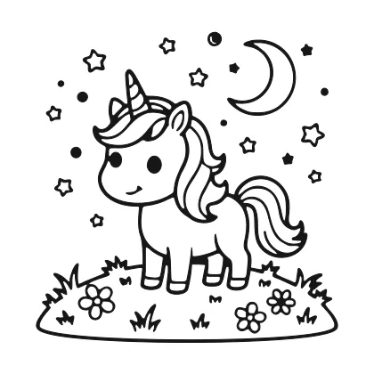 Unicorn Under the Stars coloring page