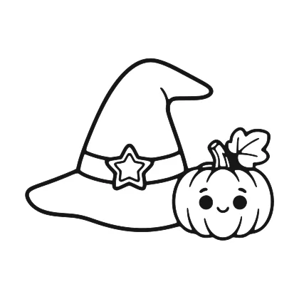 Pointed Witch Hat and Pumpkin coloring page
